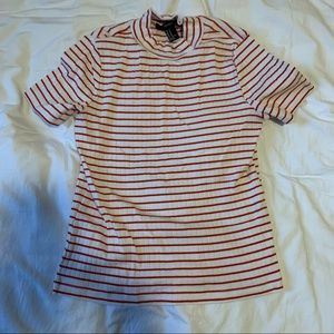 Women’s red and white striped Mock Neck shirt